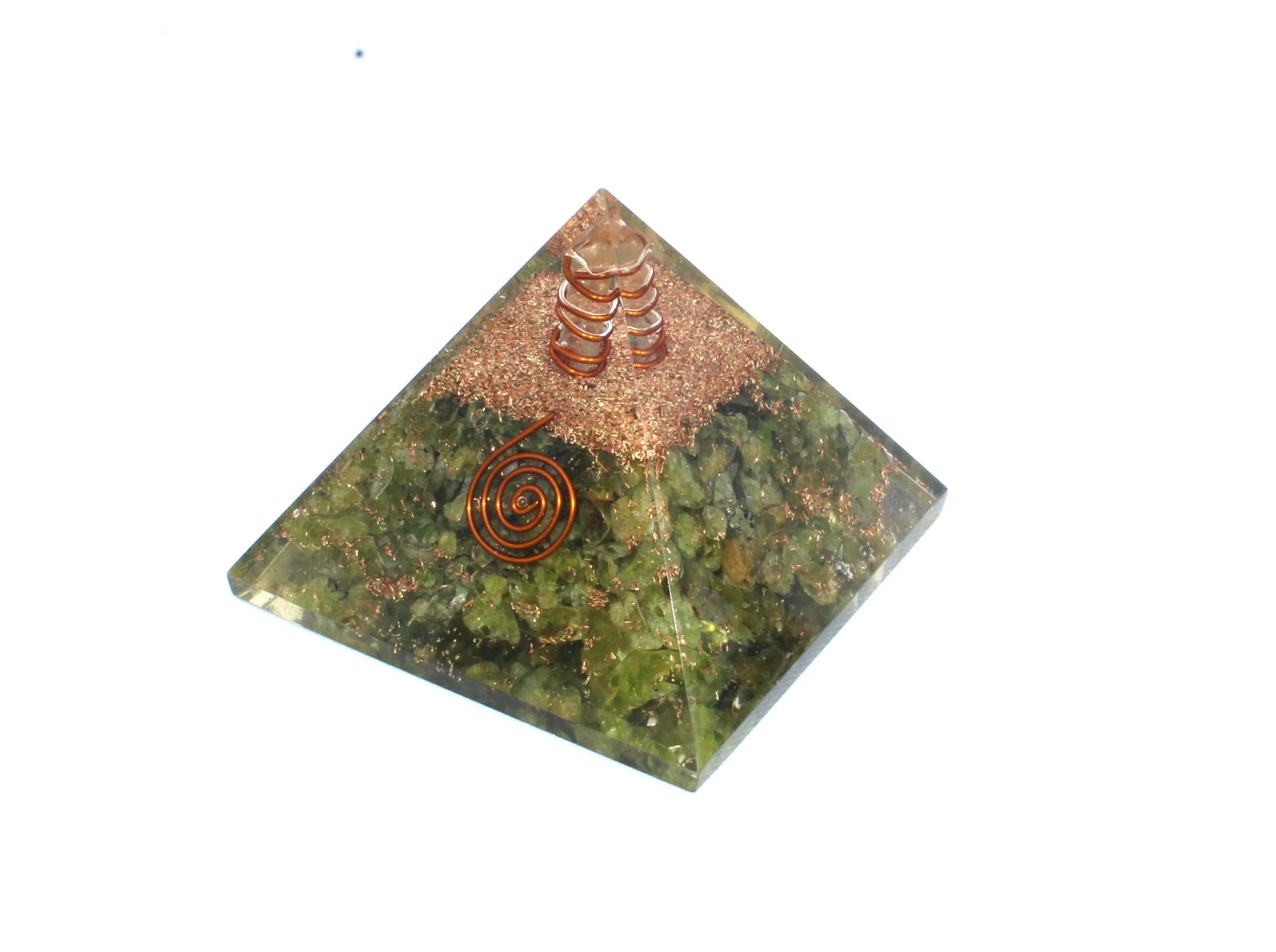 Peridot Orgone Pyramid | Confidence , Clear Thinking | Handmade | Home Office Decor