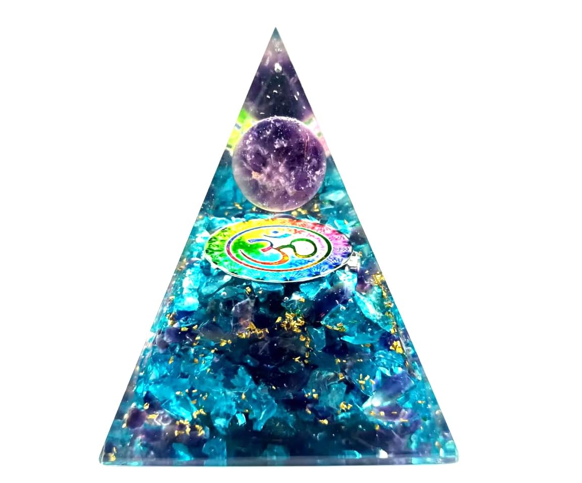 Amethyst Aum Ball Orgone Pyramid | Stress Relief , Positive Energy | Handmade | Home Office Decor