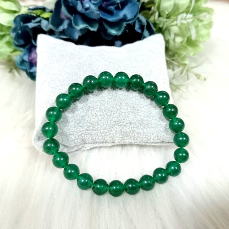 Jet Green Jade Bracelet | 8mm Beads | peace & emotional balance | Luck attraction