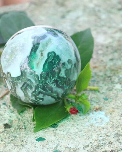 Moss Agate Gemstone Ball | 50-55mm | Abundance & Grounding | Home Office Decor