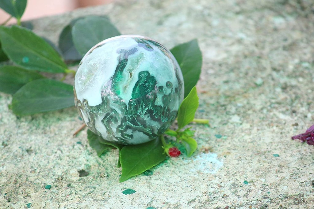 Moss Agate Gemstone Ball | 50-55mm | Abundance & Grounding | Home Office Decor
