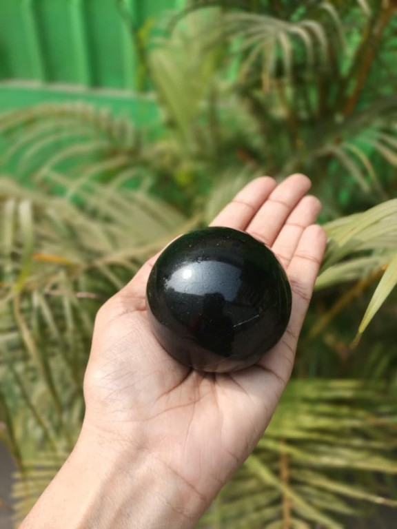 Black Tourmaline Gemstone Ball | 50-55mm | Protection Shield | Home Office Decor