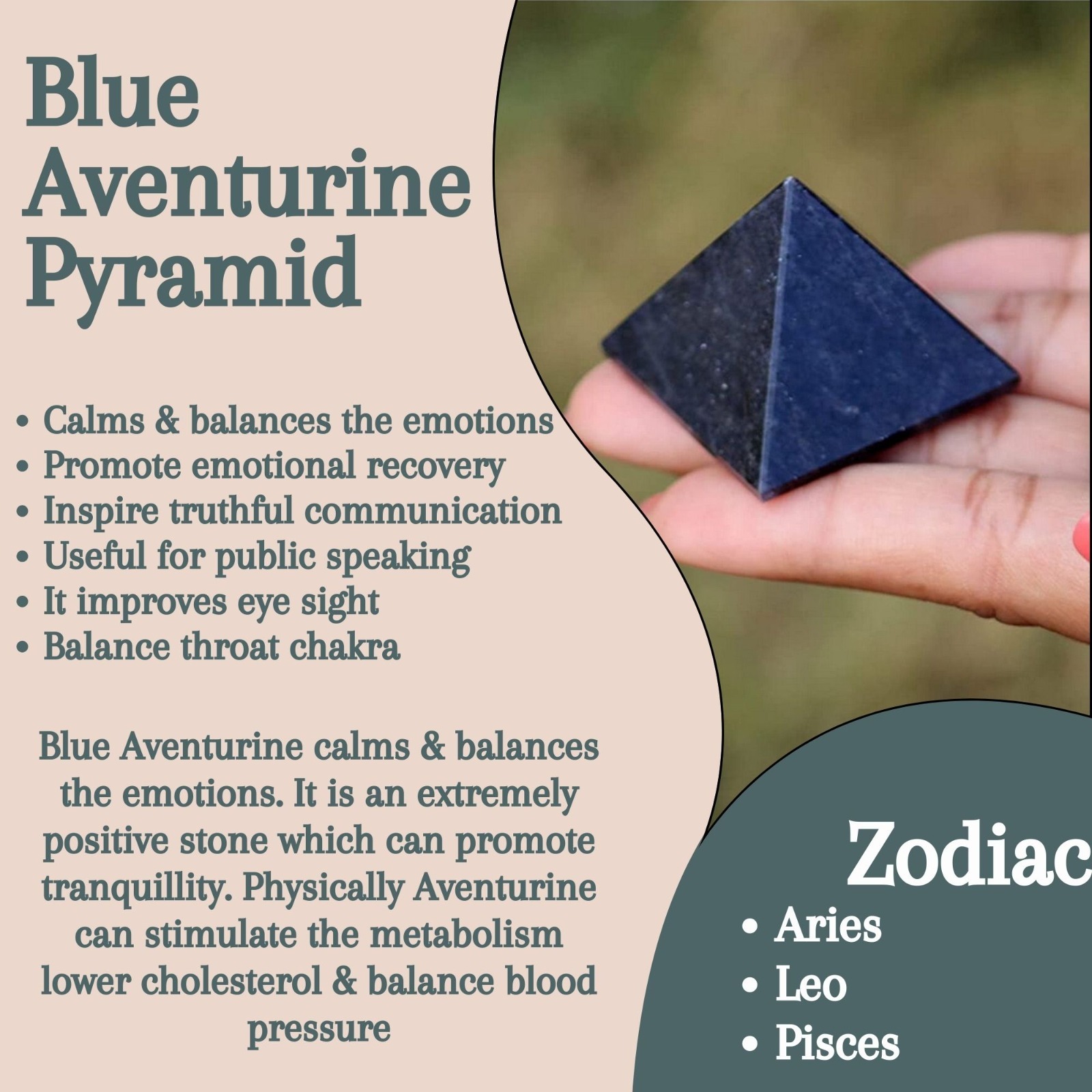Blue Aventurine Pyramid | 1.5–2 Inch | Handmade Decorative Pyramid for Home, Office & Table Décor