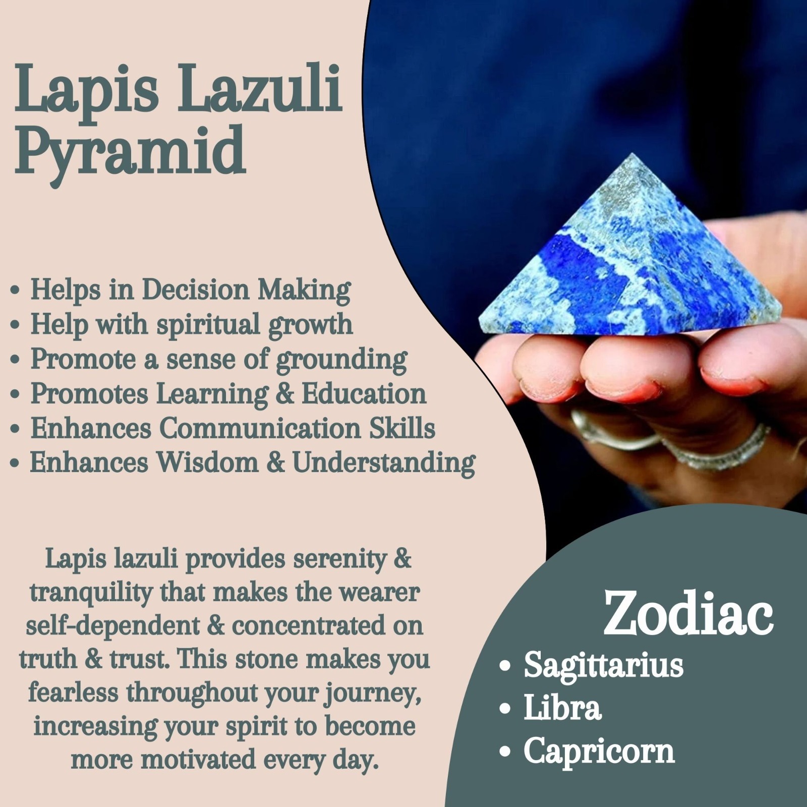 Lapis Lazuli Stone Pyramid | 1.5–2 Inch Approx. | Handmade Decorative Pyramid for Home, Office & Table Décor