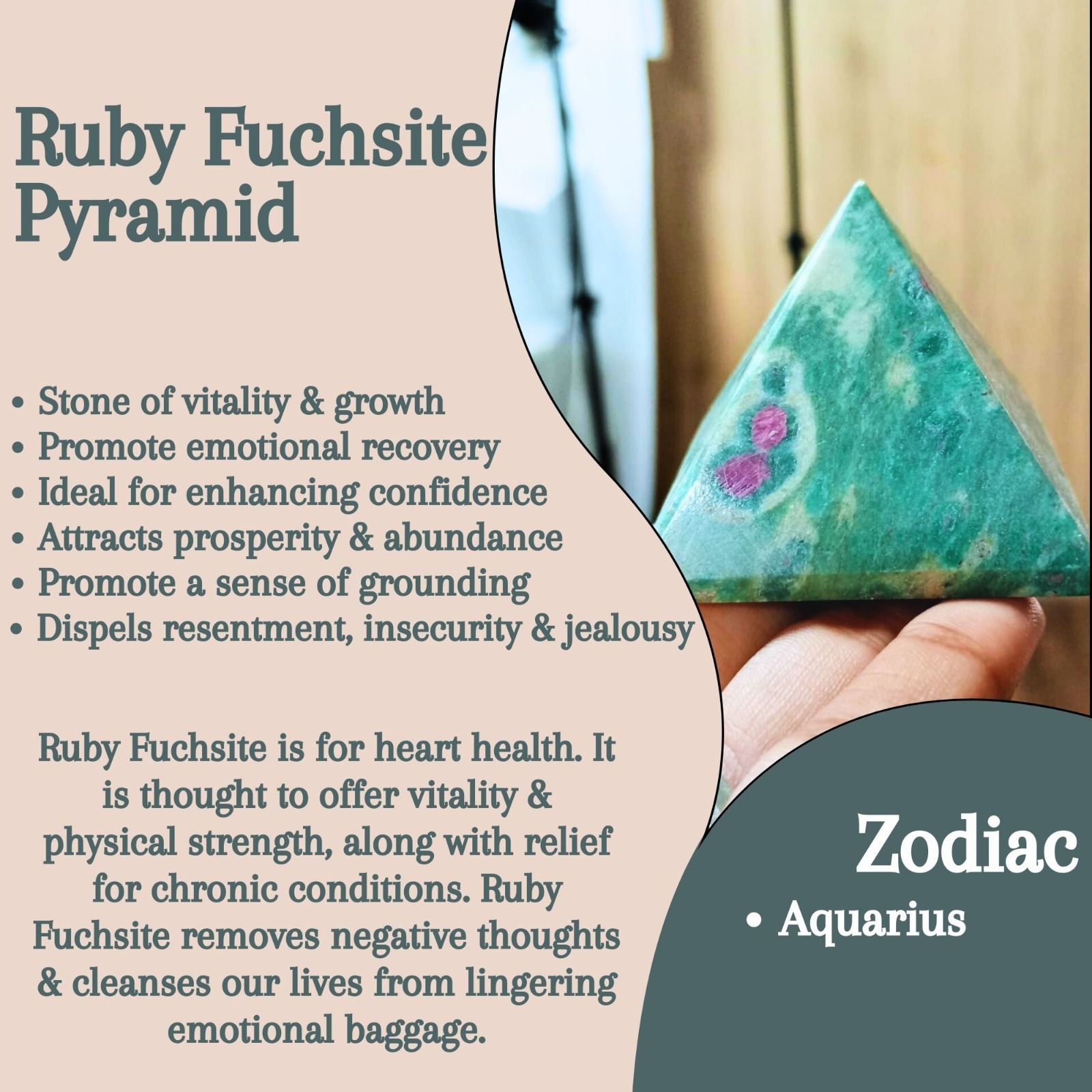 Ruby Fuchsite Pyramid | 1.5–2 Inch | Handmade Decorative Pyramid for Home, Office & Table Décor