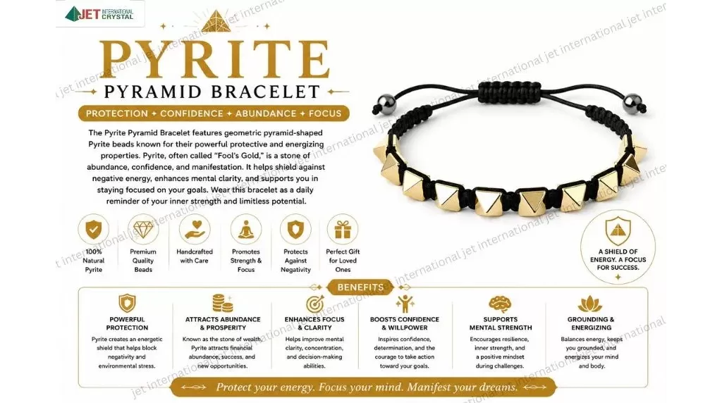 Jet Pyrite Pyramid Bracelet | Wealth Attraction | Boosting Confidence