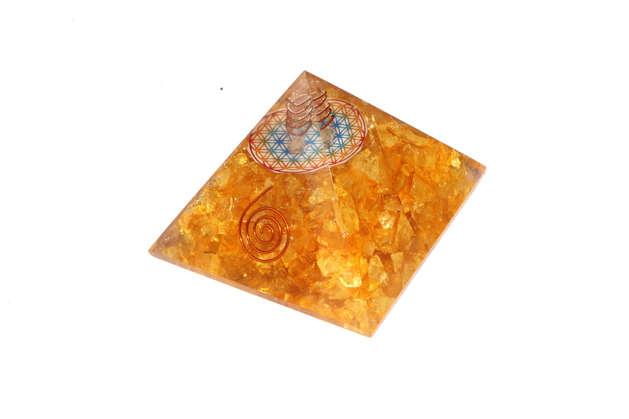 Citrine Flower Of Life Orgone Pyramid | Wealth Prosperity Creativity | Handmade | Home Office Decor