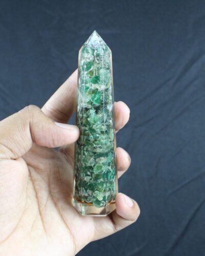 Green Mica Orgone Obelisk | 3.5-4 inch | Balancing , Energy | Home Office Decor