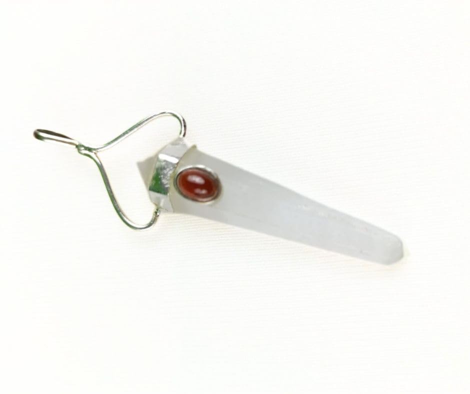 Selenite Double Terminated with Garnet Point Pendant | Gemstone Healing | Crystal Therapy | Natural Crystal Pendant