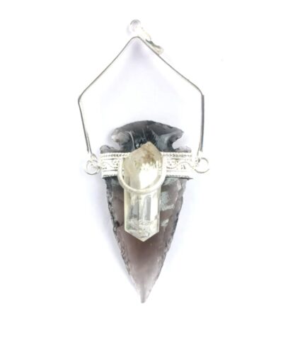 Black Obsidian silver Arrowhead Pendant | Gemstone healing | Crystal Therapy | Natural crystal Pendant