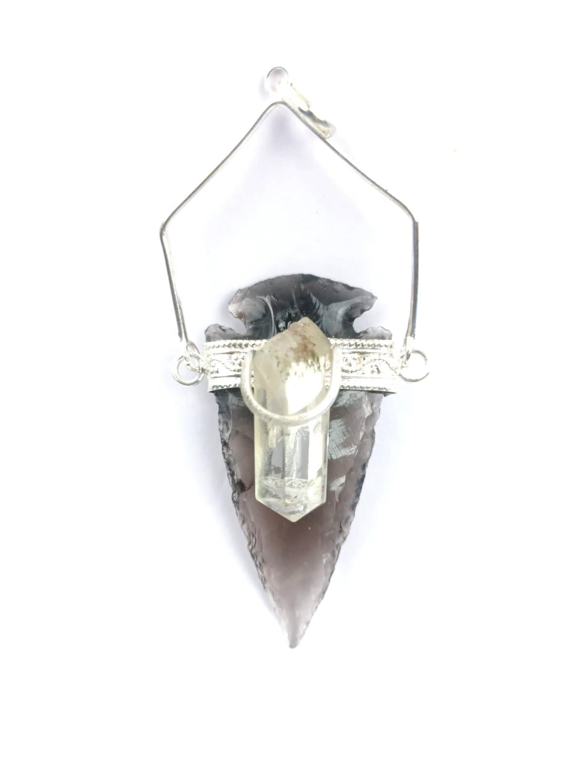 Black Obsidian silver Arrowhead Pendant | Gemstone healing | Crystal Therapy | Natural crystal Pendant