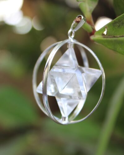 Clear Quartz Spinning Star Merkaba Pendant | Spiritual Growth Energetic Tetrahedron, Healing | Merkaba Pendant