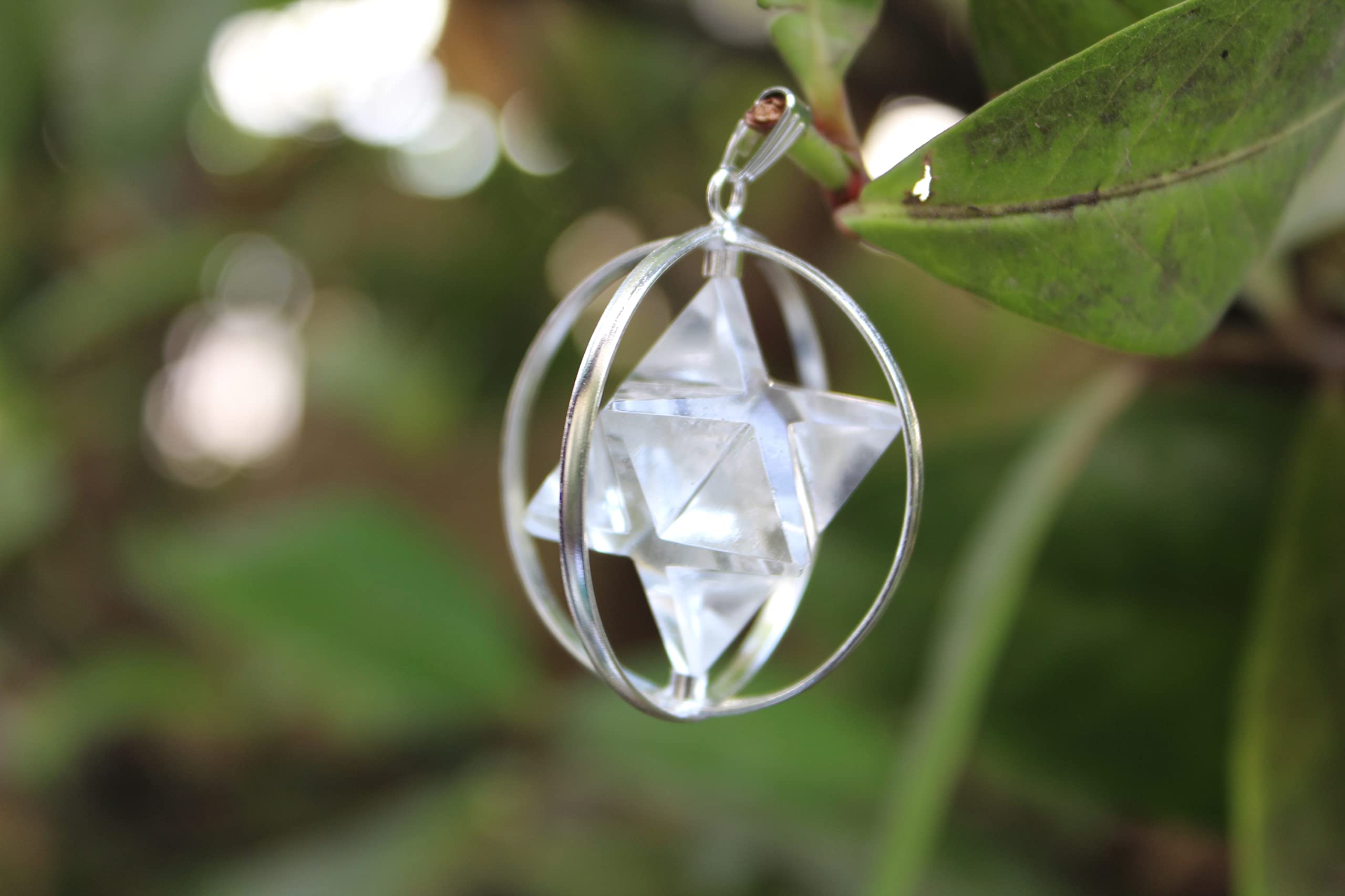 Clear Quartz Spinning Star Merkaba Pendant | Spiritual Growth Energetic Tetrahedron, Healing | Merkaba Pendant