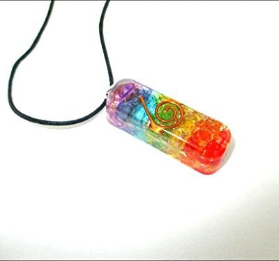 Rainbow Orgone Pendant | Gemstone chakra Balancing Spiritual Healing | Chord Pouch