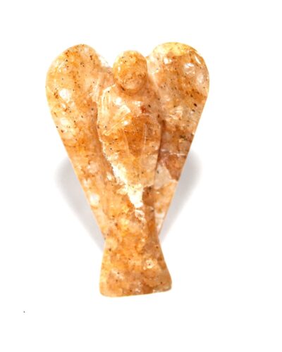 Golden Quartz Gemstone Angel | 2-inch | Carved Pocket Crystal Guardian Angel | Natural Crystal Angel Home Office Decor