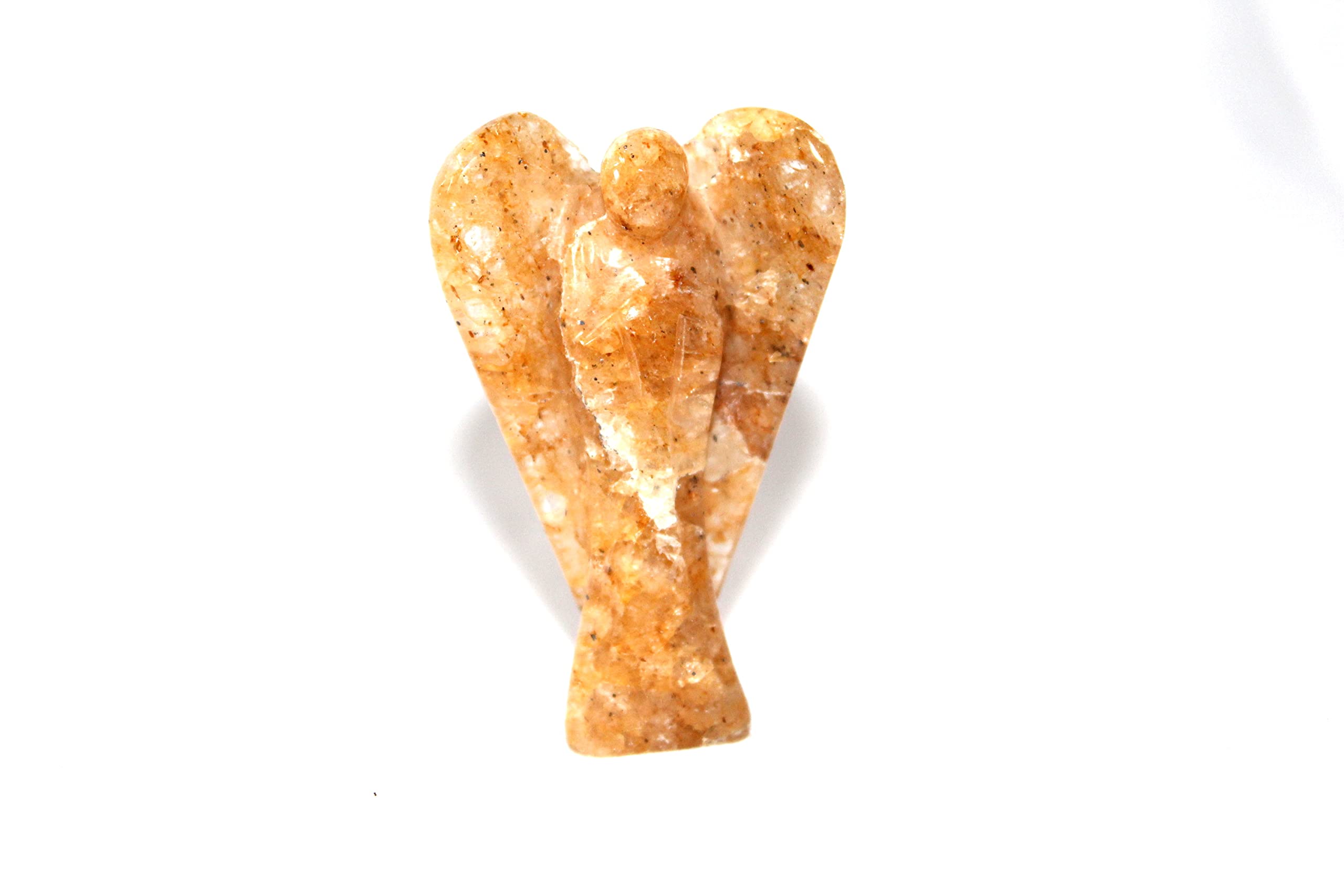 Golden Quartz Gemstone Angel | 2-inch | Carved Pocket Crystal Guardian Angel | Natural Crystal Angel Home Office Decor