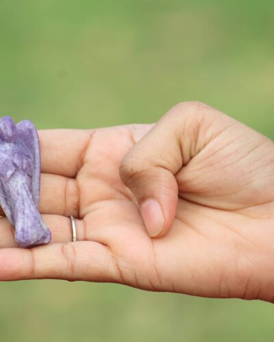 Lepidolite Gemstone Angel | 2-inch | Carved Pocket Crystal Guardian Angel | Natural Crystal Angel | Home Office Decor