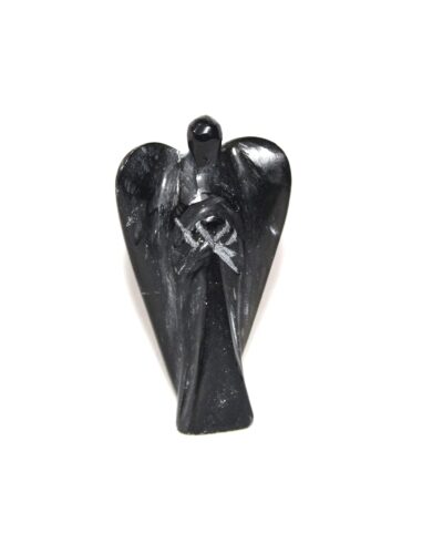 Black Obsidian Gemstone Angel | 2-inch | Carved Pocket Crystal Guardian Angel | Natural Crystal Angel | Home Office Decor