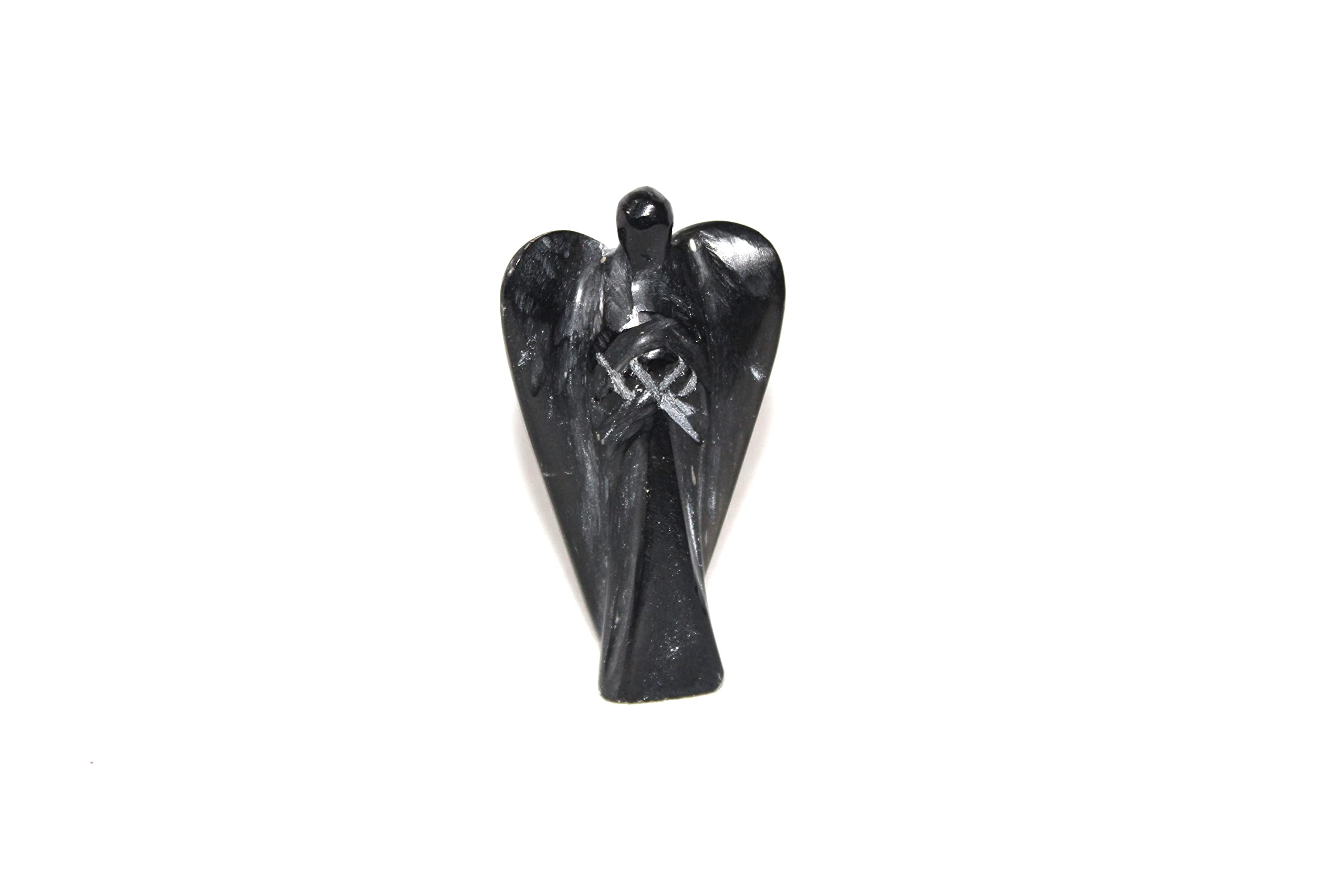 Black Obsidian Gemstone Angel | 2-inch | Carved Pocket Crystal Guardian Angel | Natural Crystal Angel | Home Office Decor