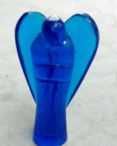 Blue Glass Gemstone | 3-inch | Decorative Item | Natural Crystal Angel | Home Office Decor