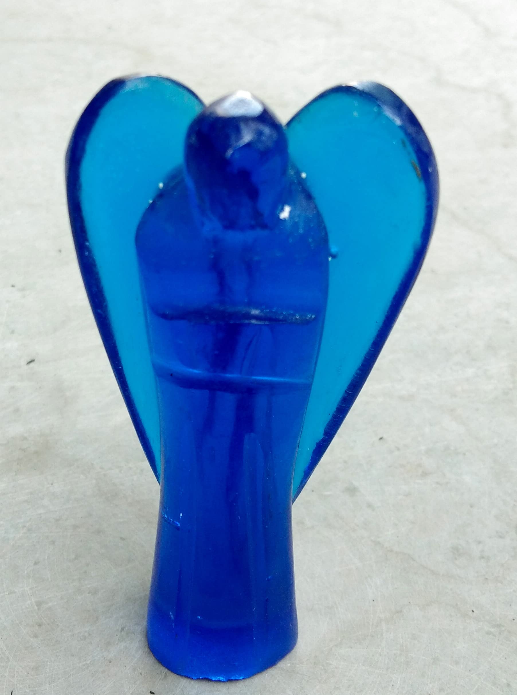 Blue Glass Gemstone | 3-inch | Decorative Item | Natural Crystal Angel | Home Office Decor