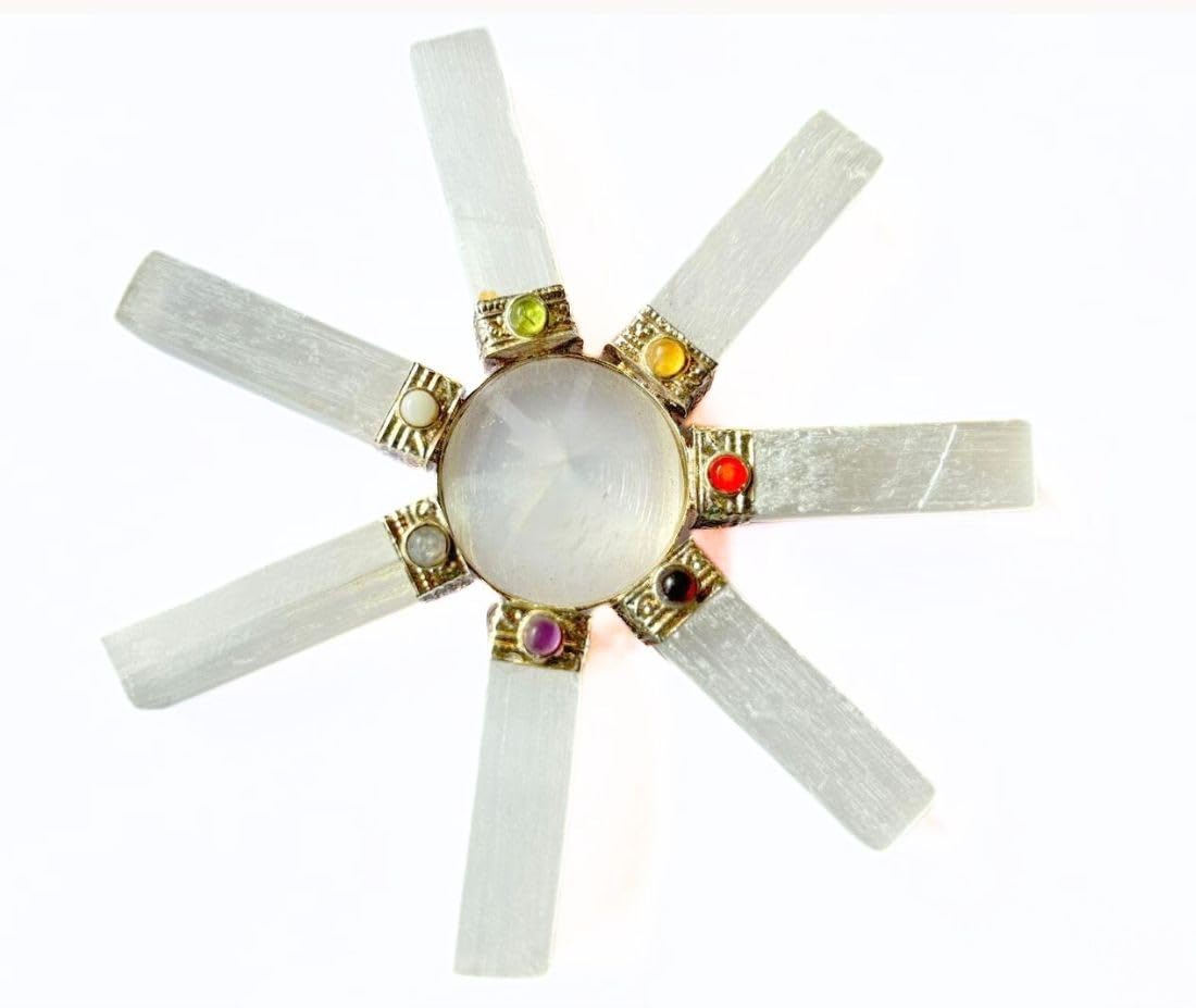 Natural Selenite Energy Generator | 7 Point | Purification | Cleanse Crystal | Energy Healing | Chakra Balancing