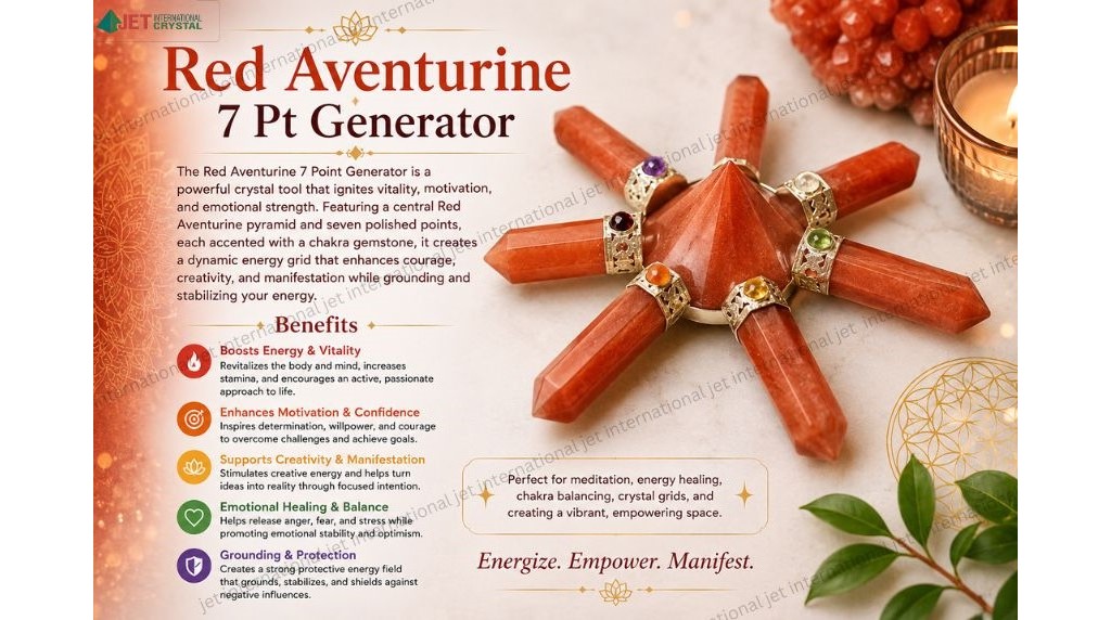 Natural Red Aventurine Generator | 7 point | Crystal Therapy | Reiki Chakra Balance | Red Aventurine Generator