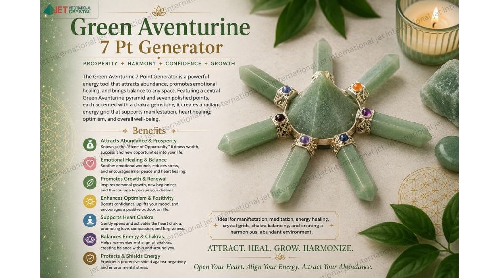 Natural green Aventurine Generator | 7 Point | Crystal Therapy | Spiritual Healing | Divine Energy | Improve energy Flow