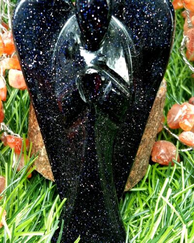Blue Goldstone Gemstone Angel | 3 Inch Decorative Crystal Figurine for Home & Gifting