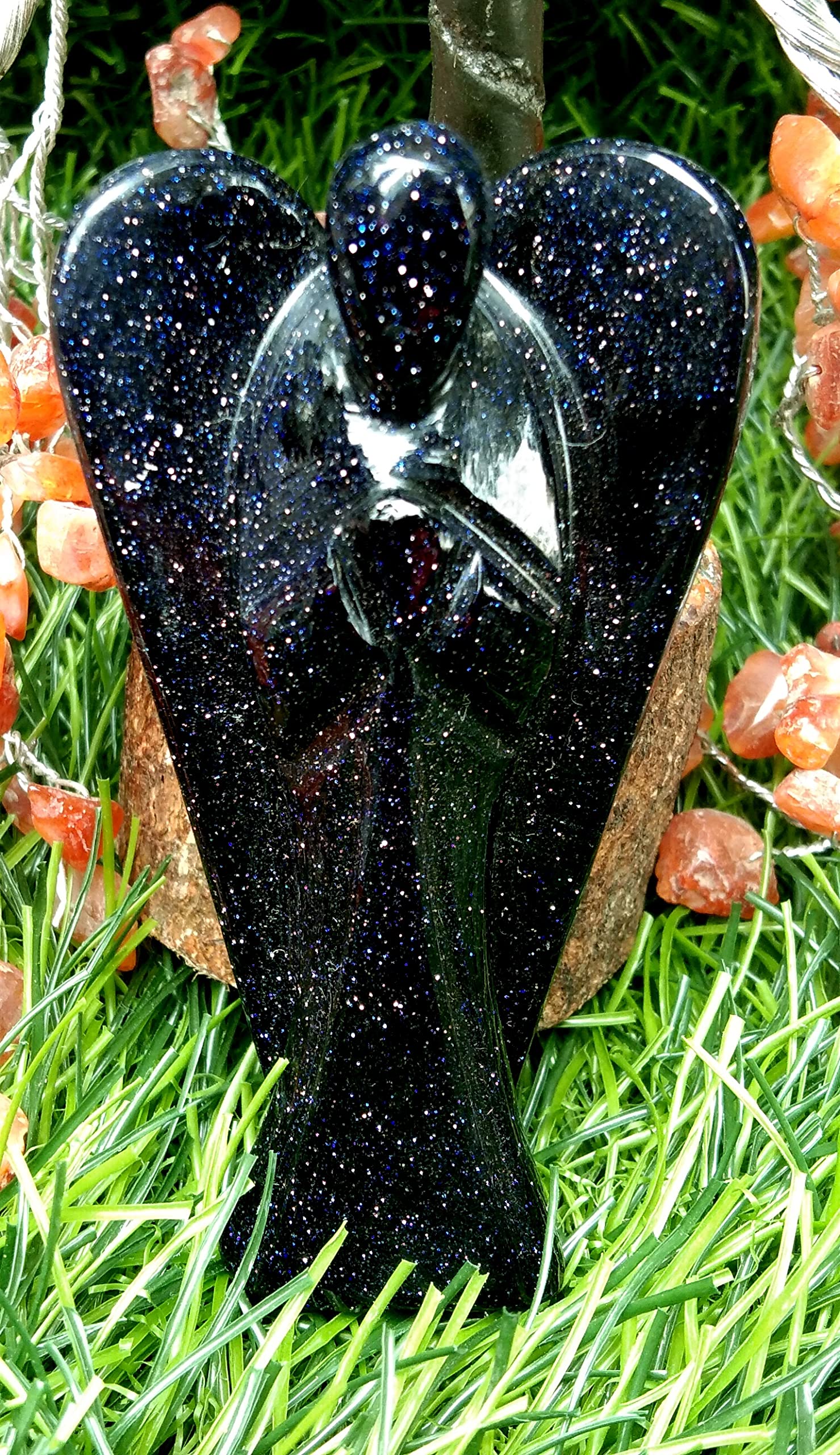 Blue Goldstone Gemstone Angel | 3 Inch Decorative Crystal Figurine for Home & Gifting