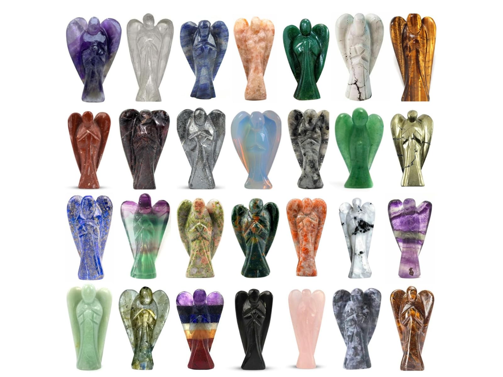 Fantastic Mix Gemstone Angels (Set of 3) | 2 Inch Decorative Crystal Angel Figurines for Home & Gifting