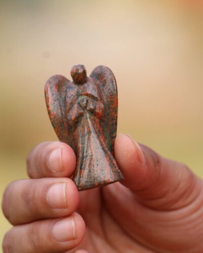 Jet Unakite Angel Figurine – 2 inch Handcrafted Decorative Stone Angel for Home Décor & Gifting