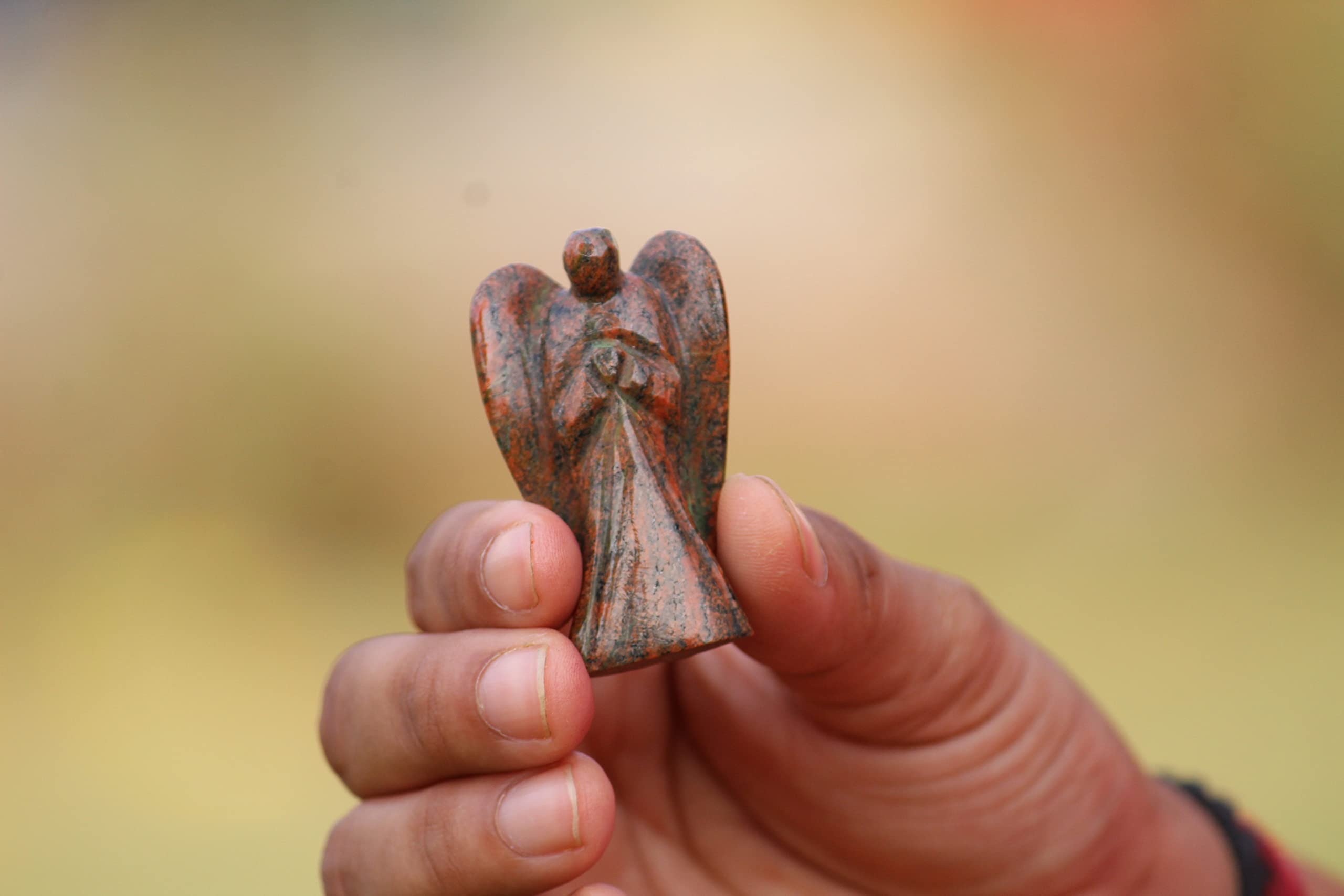Jet Unakite Angel Figurine – 2 inch Handcrafted Decorative Stone Angel for Home Décor & Gifting
