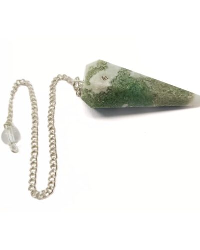 Moss Agate Cone Pendulum | Reiki Healing | Meditation | Spiritual Energy | Natural Crystal | Stone Pendulum