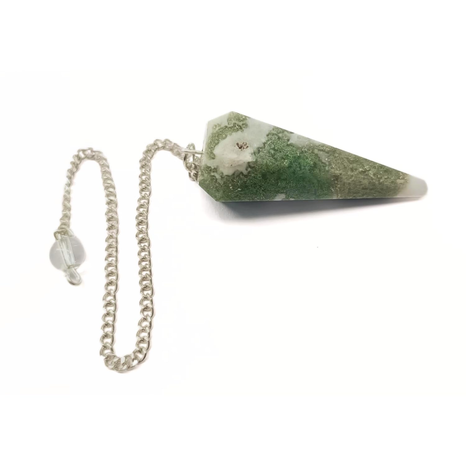 Moss Agate Cone Pendulum | Reiki Healing | Meditation | Spiritual Energy | Natural Crystal | Stone Pendulum