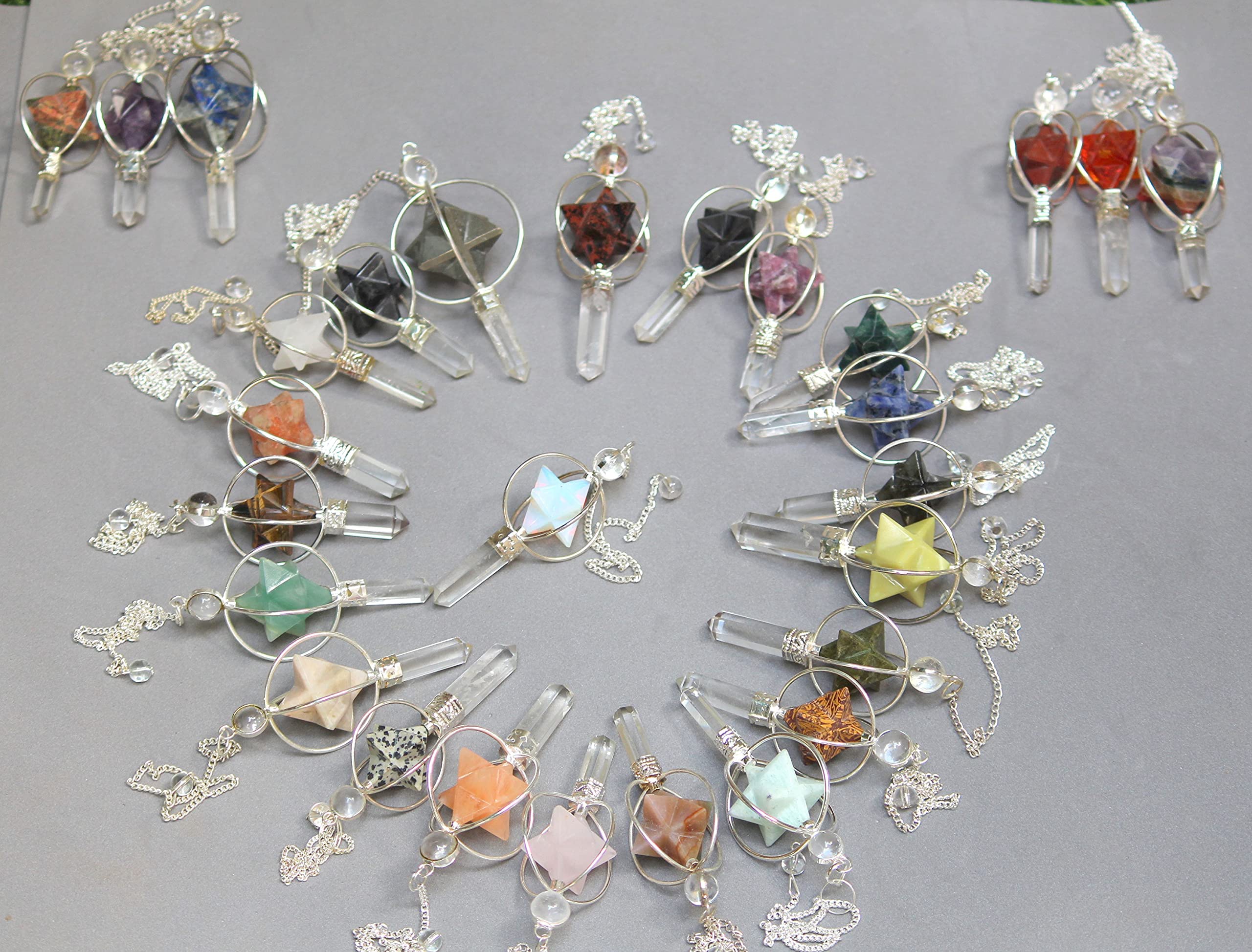 Authentic Assorted Spinning Merkaba Pendulum | Chakra Balancing | Natural Stone | ( Set Of 25 )