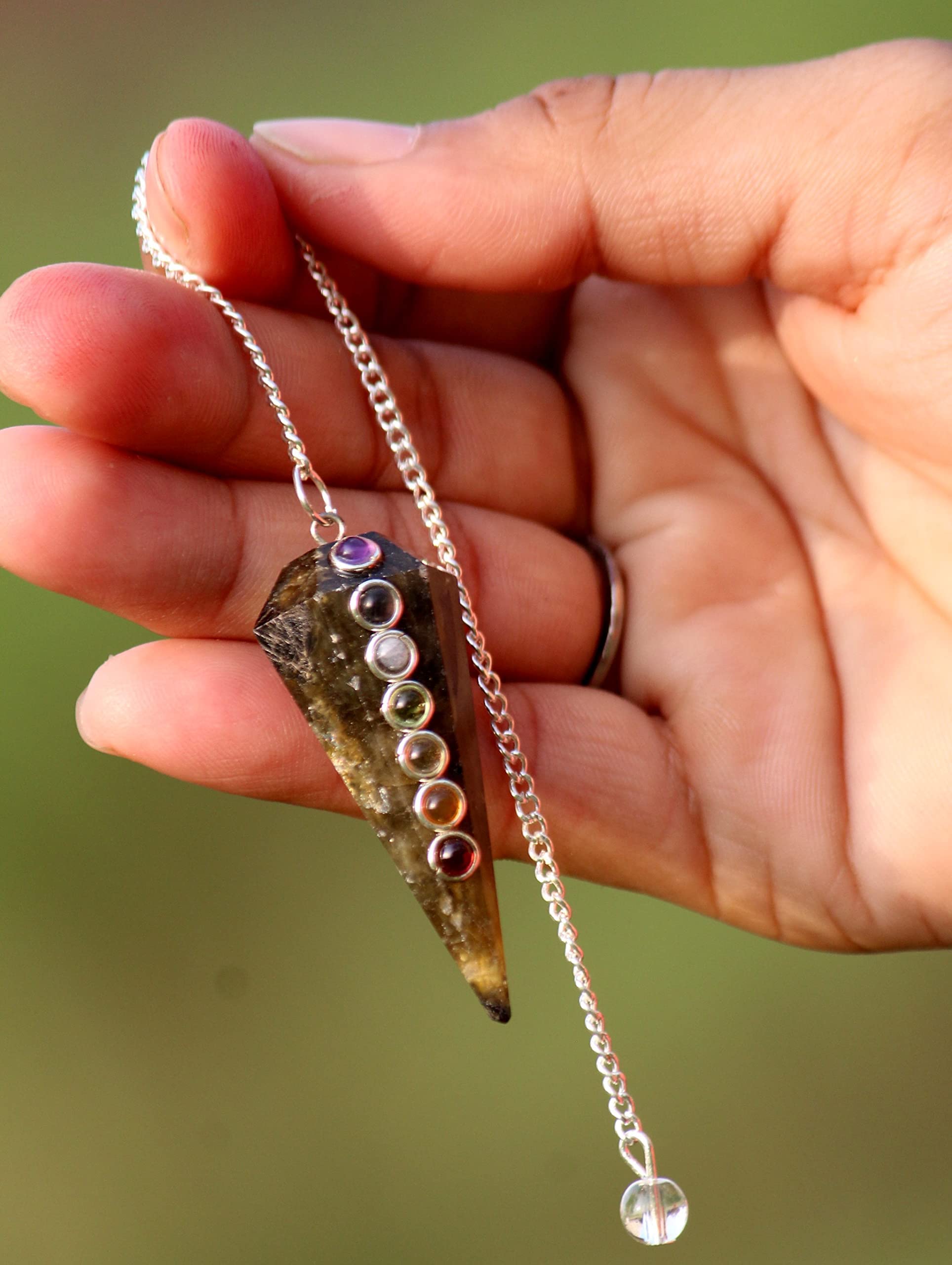 Labradorite Chakra Faceted Cone Shaped Pendulum | Spiritual Healing | Grounding Energy | Natural | Stone Pendulum