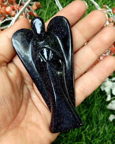 Blue Goldstone Gemstone Angel | 3-inch | Spiritual Healing | Guardian Angel | Natural Gemstone Angel | Home Office Decor