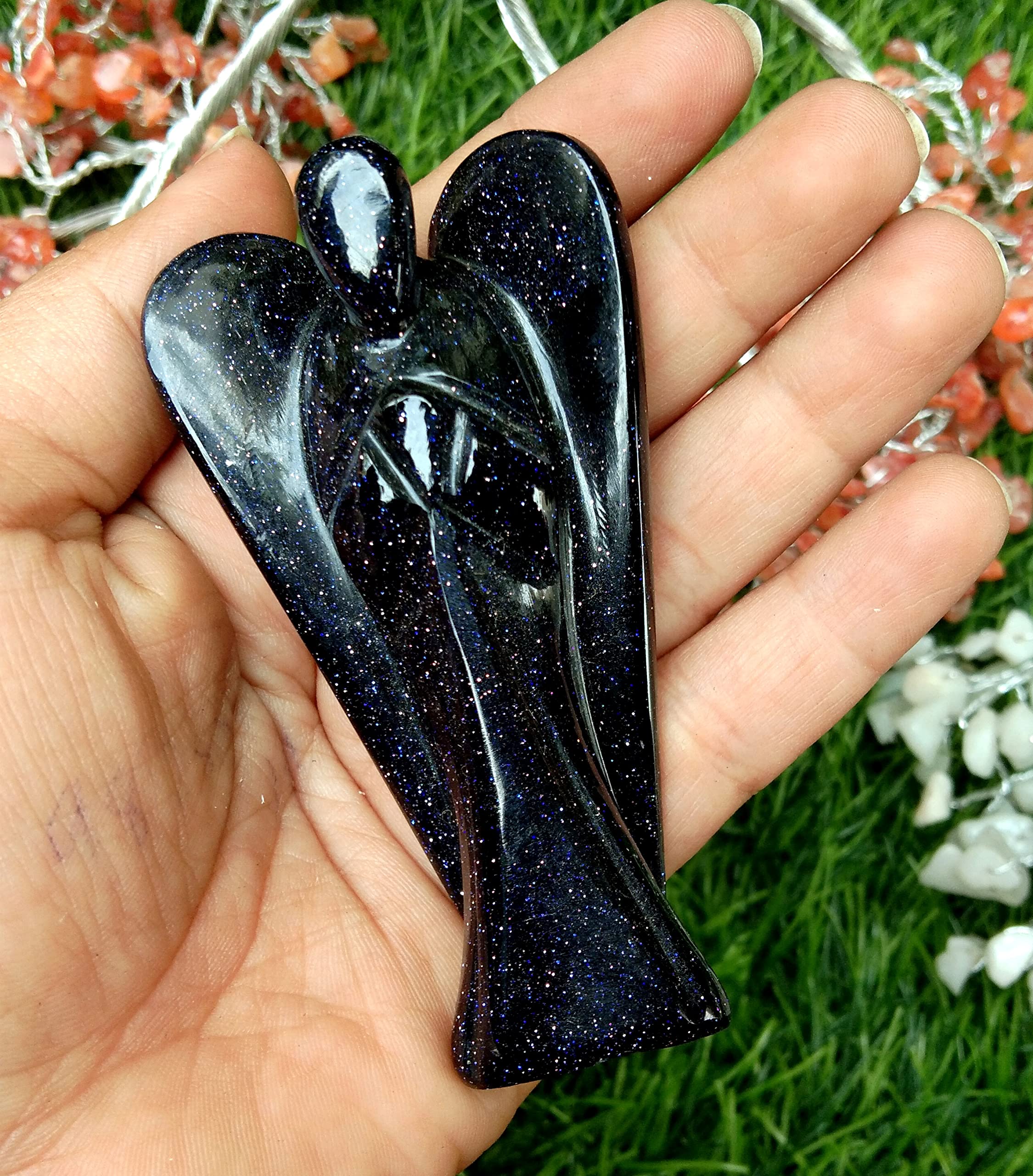 Blue Goldstone Gemstone Angel | 3-inch | Spiritual Healing | Guardian Angel | Natural Gemstone Angel | Home Office Decor