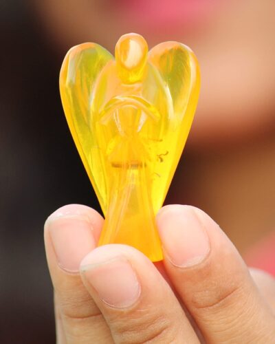 Amber Gemstone Angel | 2-inch | Carved Pocket Crystal Guardian Angel | Natural crystal Angel | Home Office Decor