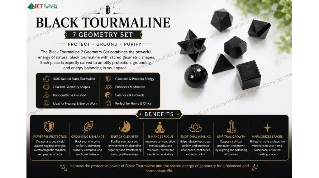 Black Tourmaline 7 Geometry Set | promote protection, grounding, stability, and positive energy