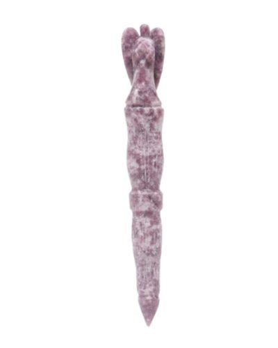 Jet International New Authentic Jet Lepidolite Angel Hand Carved Healing Wand Free Booklet Crystal Therapy 5.5" Rare Stick Chakra Balancing Energy Reiki Meditation Massage Pagan (Lepidolite)