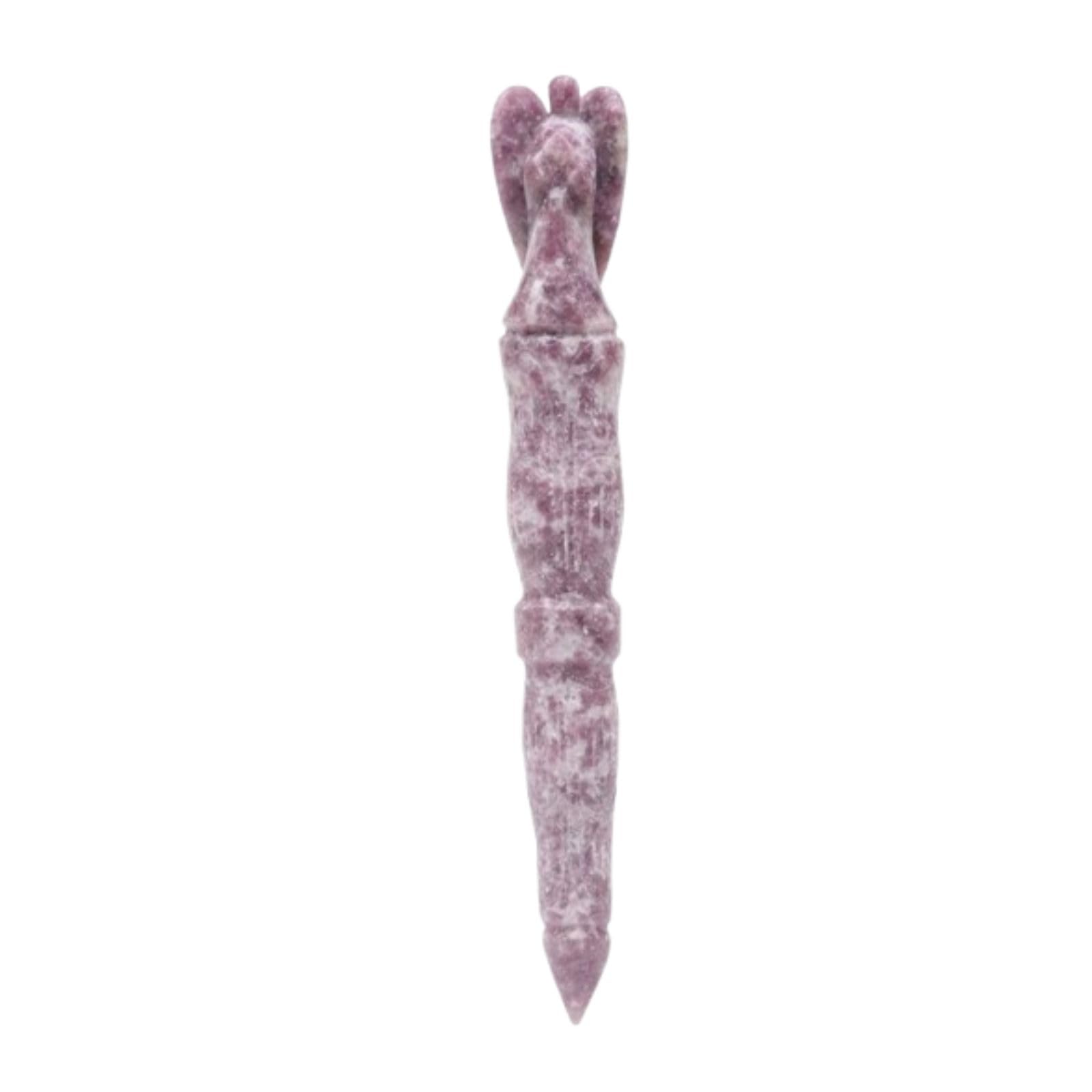 Jet International New Authentic Jet Lepidolite Angel Hand Carved Healing Wand Free Booklet Crystal Therapy 5.5" Rare Stick Chakra Balancing Energy Reiki Meditation Massage Pagan (Lepidolite)