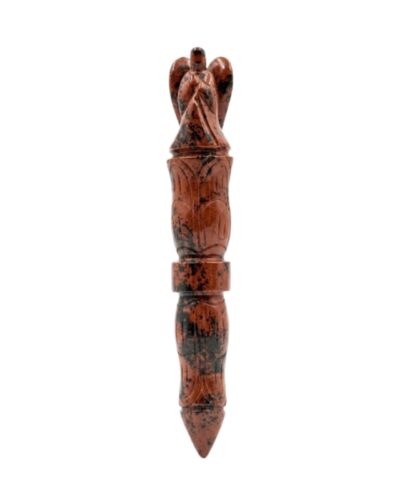 Jet Handmade Mahogany Obsidian Angel Carving Wand - Natural Rainbow Mahogany Obsidian Crystal Angel Wand (Approx 5.5 Inch) Polished Brown Red Gemstone for Decoration, Collection & Gift