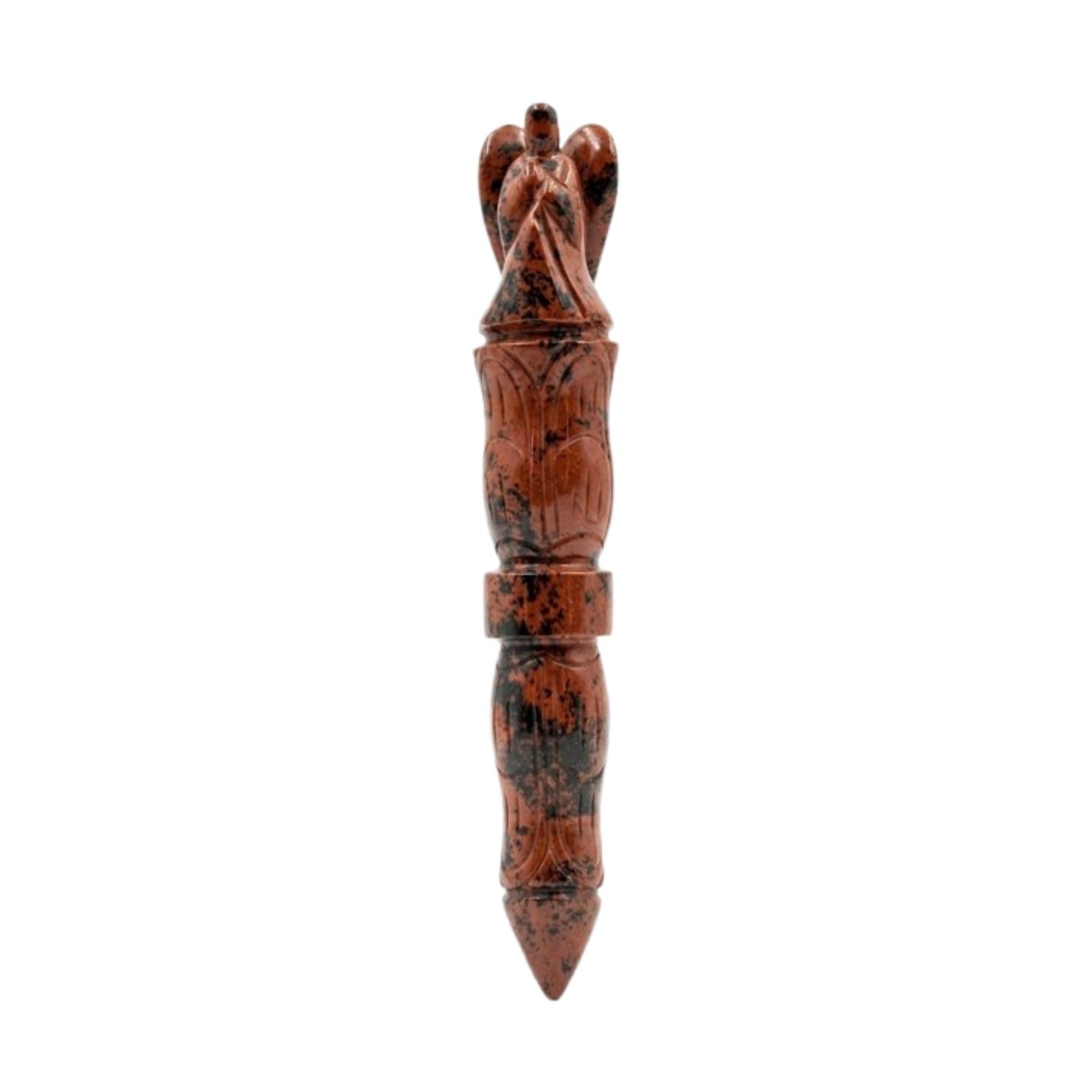 Jet Handmade Mahogany Obsidian Angel Carving Wand - Natural Rainbow Mahogany Obsidian Crystal Angel Wand (Approx 5.5 Inch) Polished Brown Red Gemstone for Decoration, Collection & Gift