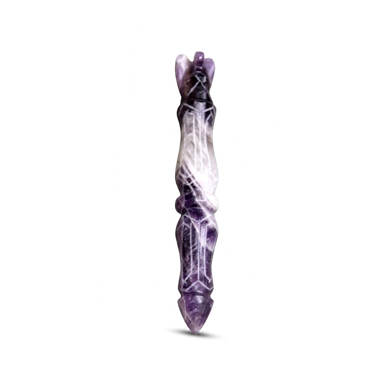 Jet Angel Hand Carved Amethyst Crystal Healing Wand Crystal Therapy 5.5" Rare Stick for Meditation Handcrafted Reiki Energy Chakra Balancing