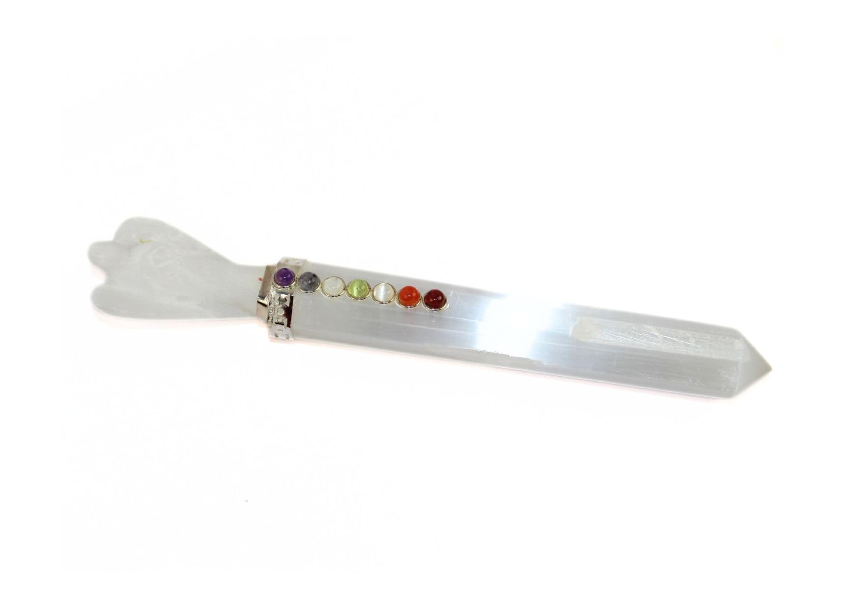 Jet Selenite Angel Wand Stick Approx 4.5-5 inch Energized Natural Pointed Carved Chakra Balancing Spiritual Angel Aura Massage Meditation Stick