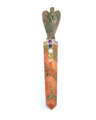Jet Unakite Angel Chakra Wand Stick Approx. 5-5.5 inch Energized Reiki Crystal Chakra Massage Balancing Gemstone Healing Crystal