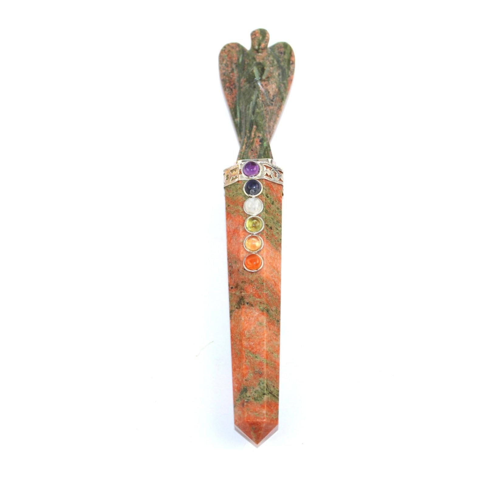 Jet Unakite Angel Chakra Wand Stick Approx. 5-5.5 inch Energized Reiki Crystal Chakra Massage Balancing Gemstone Healing Crystal