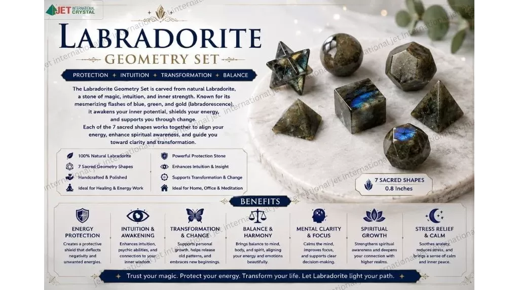 Labradorite 7 Geometry Set | promote intuition, protection, creativity, and positive transformation